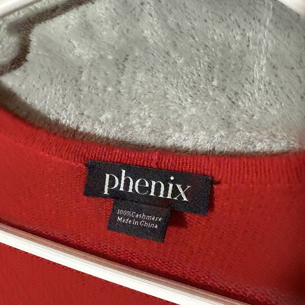 PHENIX Open Front Cardigan Cape Sweater Pockets One Size 100% Cashmere Red